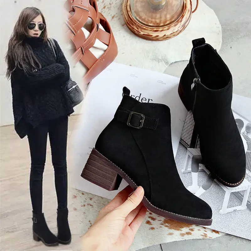 

Short boots new net red Martin boots female British style high heel thick heel