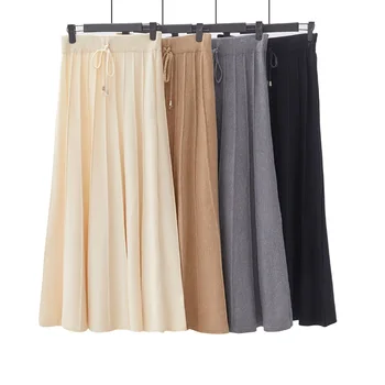 

Knitted Skirt Autumn Winter 2020 Tall Long A-Line Lace-Up Casual Skirt womens Loose Slim High Waist Wool Skirt Women clothes