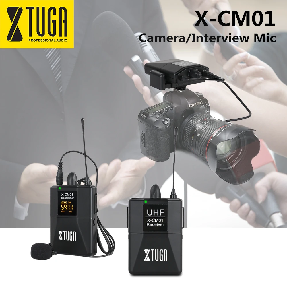 XTUGA X-CM01 UHF Беспроводной петличный микрофон, UHF лацканы микрофонная система с 16 выбираемых каналов поставляются с двумя 3,5 мм кабелями