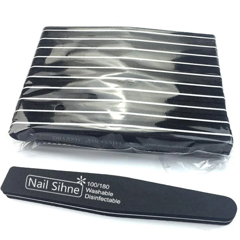 10pcs Double Side Nail Files Buffer 100/180 Trimmer Nail Buffer Angle Nail Art Tools Washable Buffing File Sponge - Цвет: 10pcs Black