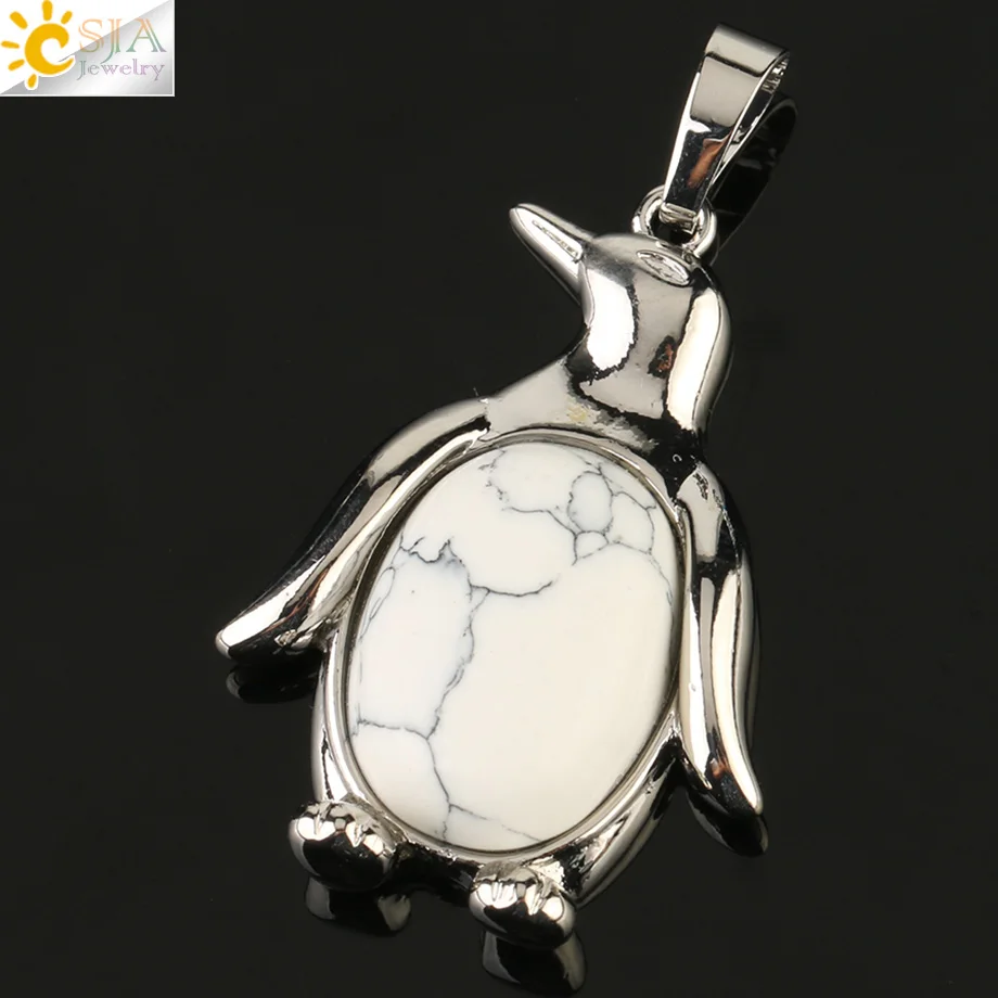 Howlite Csja Penguin Подвеска для ожерелья для женщин девочек натуральный камень криатальный тигровый глаз милые животные мужские модные ювелирные изделия подарок на день рождения G179 - Окраска металла: Howlite