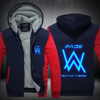 

New DJ Alan Walker Stars Luminous Zipper Jackets Thicken Hoodies Logo Winter Fleece Mens Sweatshirts USA Jackets Hip Hop Coats