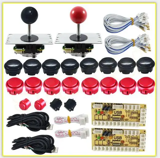 Red and Black kit 2 игрока аркадная игра diy части USB PC джойстик для MAME игры DIY с нулевой задержкой USB энкодер 5pin джойстик и 20 кнопочных кнопок - Цвет: Red and Black kit