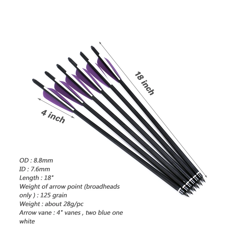 6 шт 16/ 17/ 18/ 20/ 22 дюйма арбалета болт углеродные стрелы фиолетовое Белое перо для
