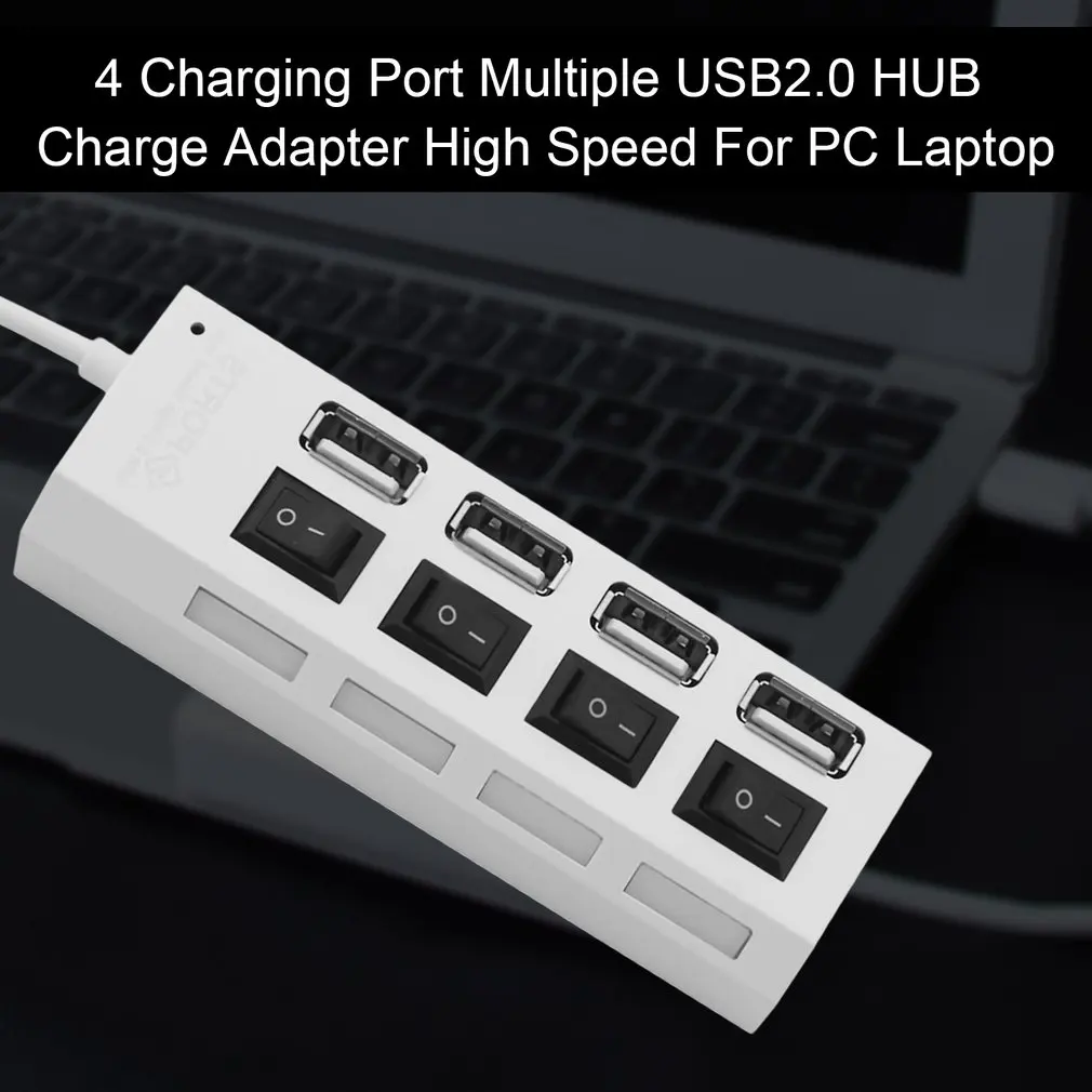 4 несколько портов USB2.0 концентратор переходник разветвитель высокая скорость для ПК ноутбук подключи и играй с переключателем ВКЛ/ВЫКЛ