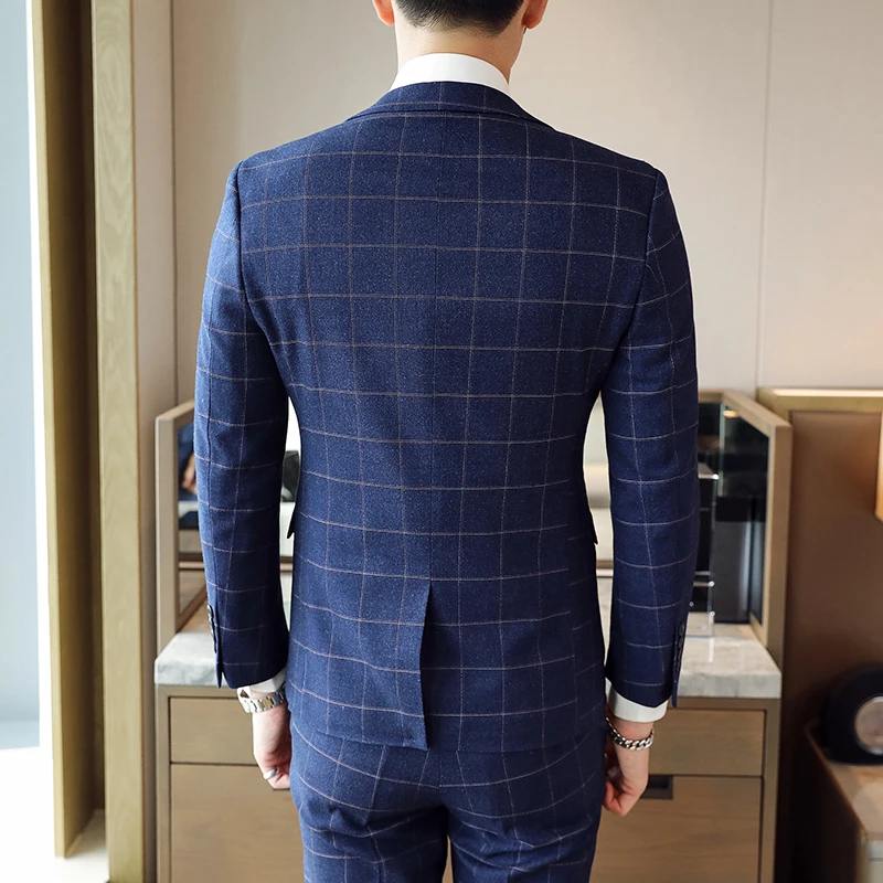 Модный бутик клетчатый мужской тонкий формальный деловой костюм жениха