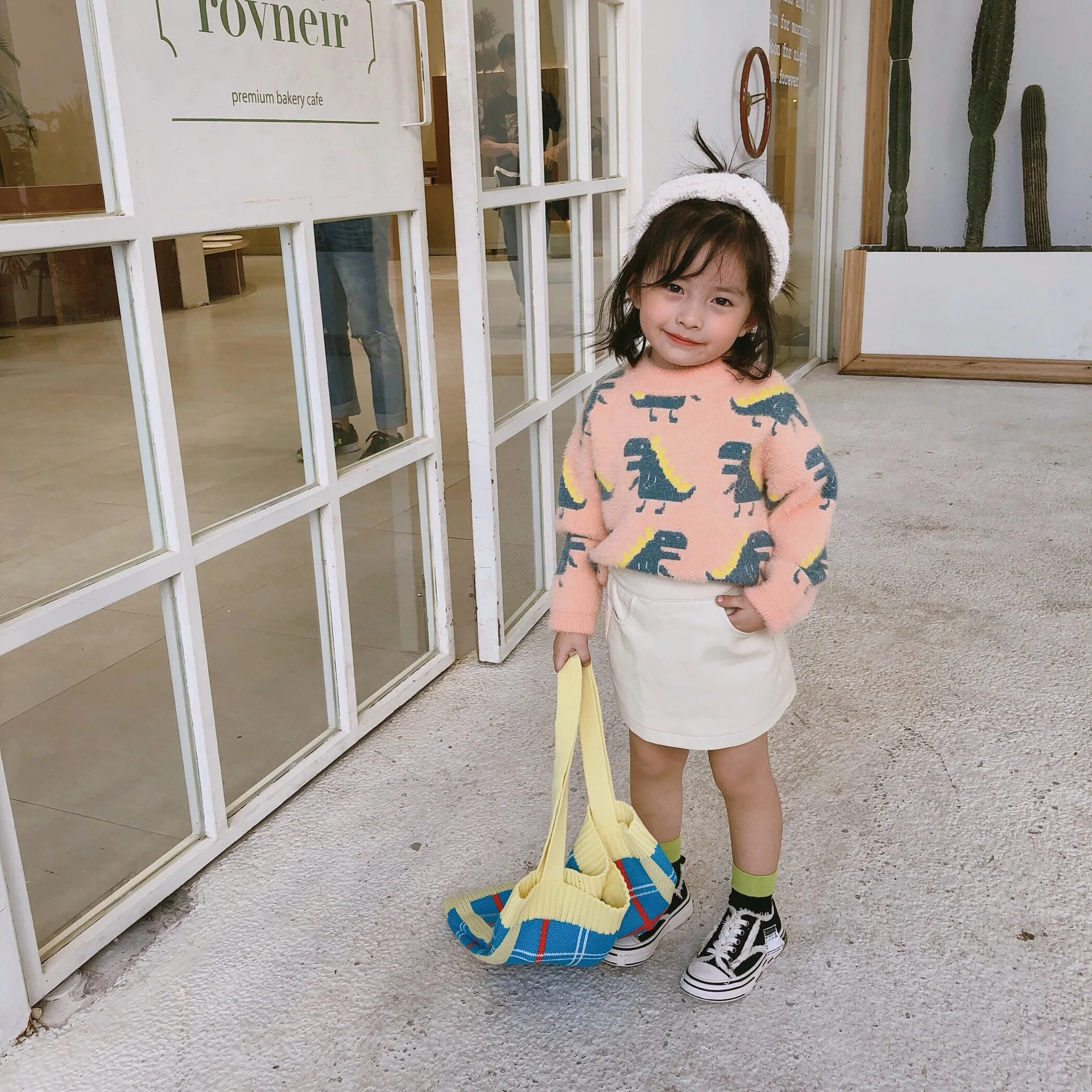 Online 2019 Otoño e Invierno nueva llegada estilo coreano algodón dinosaurio patrón todo fósforo grueso casual suéter para las niñas dulces