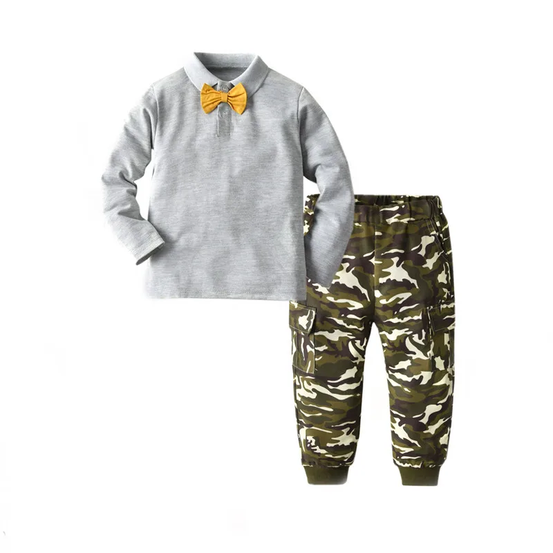 

Toddler Kid Baby Boy Clothes Sets Autumn Winter Long Sleeve Bowtie Tops T Shirt Camo Print Long Pants Leggings Tracksuit Outfits