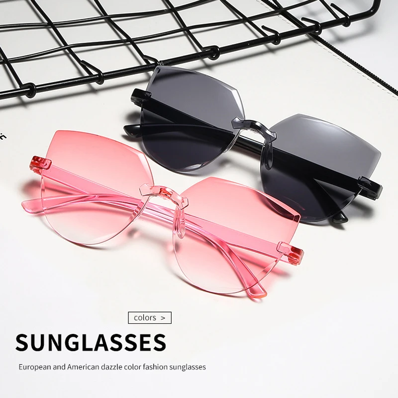 Frameless One-piece Jelly Transparent Sunglasses European and American Candy-colored Cat Eye Integrated Ocean Sunglasses large sunglasses