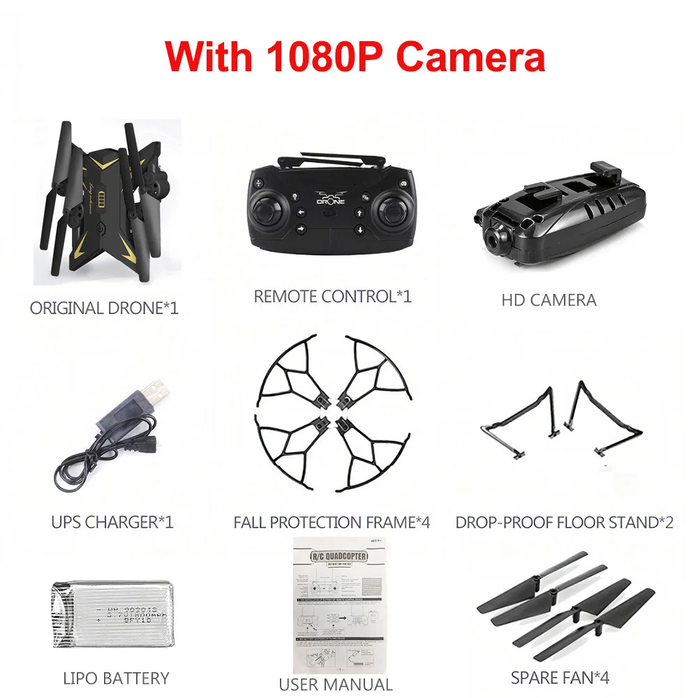 KY601S складной Радиоуправляемый Дрон с камерой 1080P удержание высоты 2,4G 3D флип Безголовый режим RC Квадрокоптер вертолет игрушки для детей - Цвет: 1080P Black