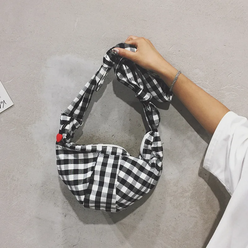 

New simple bucket bag Plaid canvas bucket bag Joker shoulder bag slung