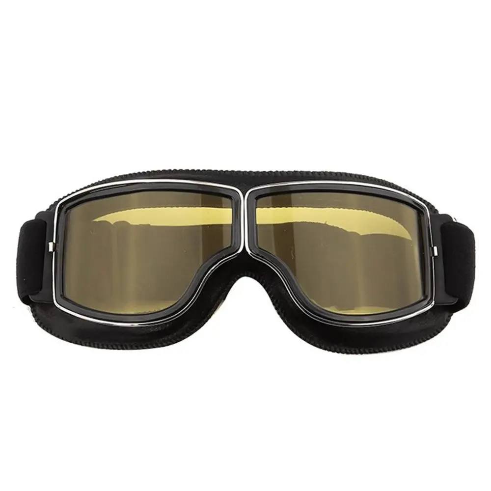 yellow lens Мотоциклетные очки для езды по бездорожью, очки в стиле ретро, кожаные очки, анти-песок, индивидуальные очки, анти-падение - Цвет: yellow lens