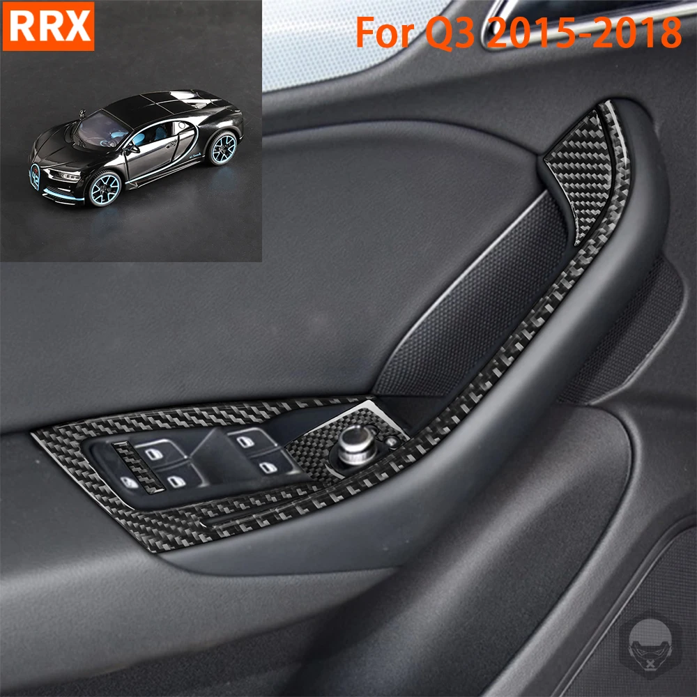 아우디 Q3 2015-2018 실제 탄소 섬유 스티커 도어 창 리프트 제어 버튼 패널..