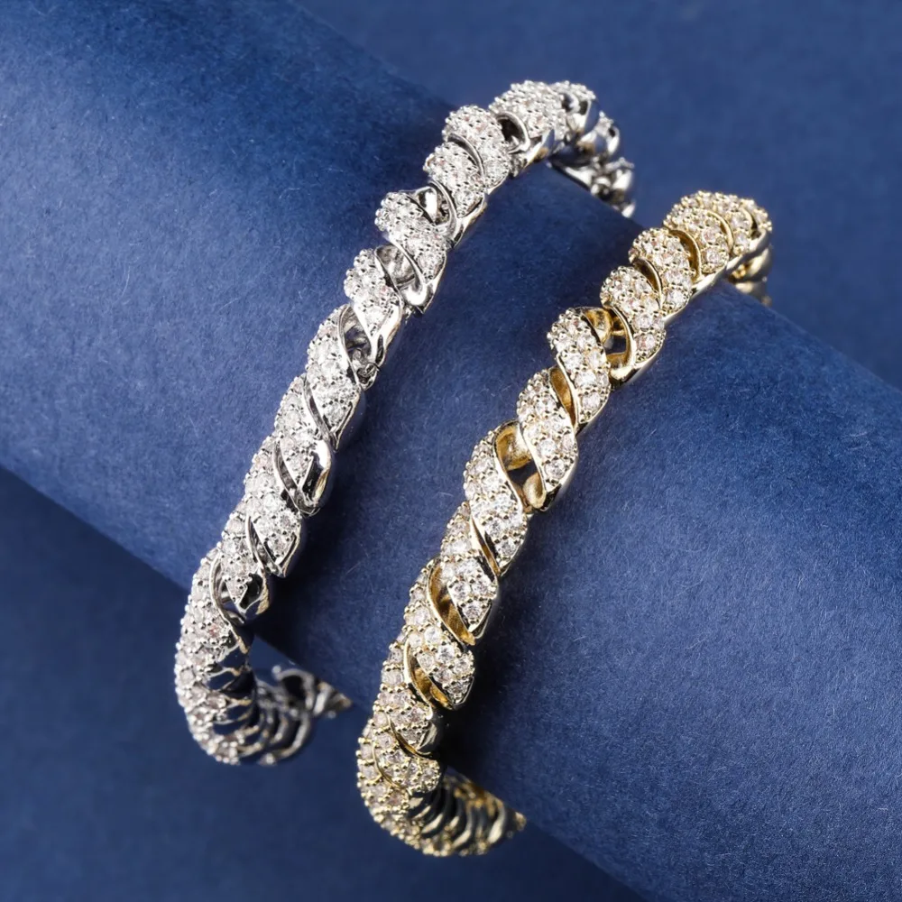 TOPGRILLZ 10 мм Iced Out кубический циркон кубинская ссылка браслет золото серебро Цвет Личность хип хоп ювелирные изделия