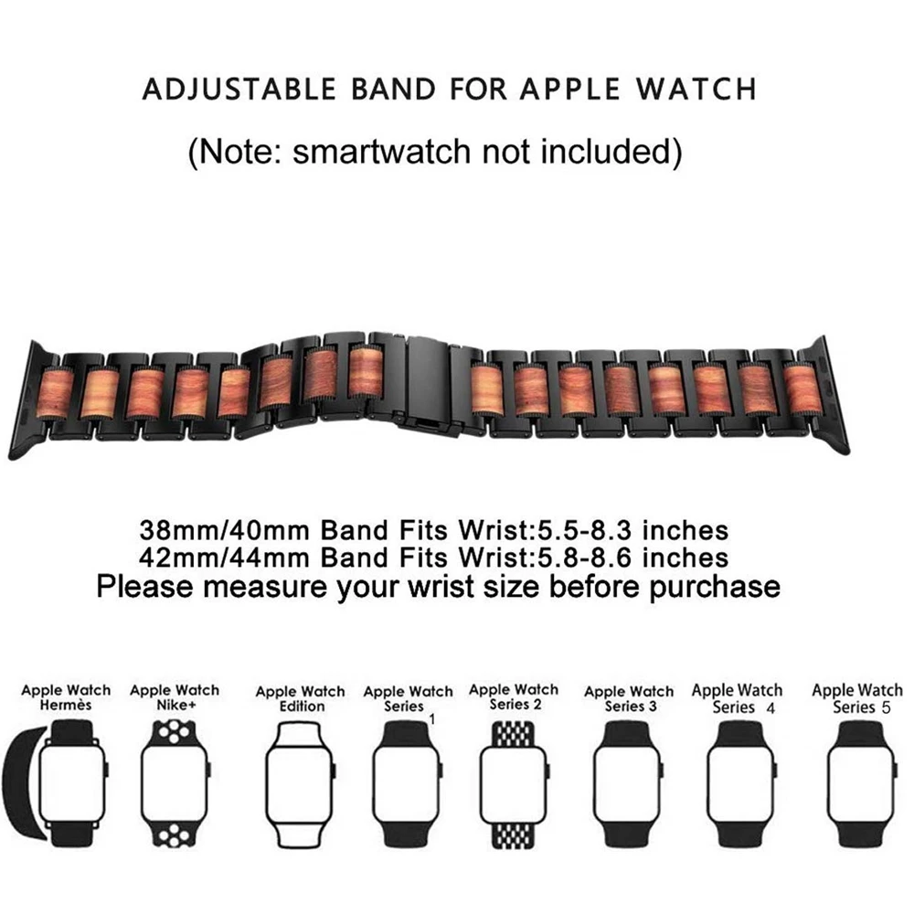 Подходит для Apple Watch 5 ремешок 44 мм 40 мм нержавеющая сталь натуральный деревянный красный сандаловое дерево ремешок для iwatch 4 3 2 браслет