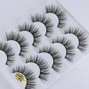 

5 Pairs Natural Long Soft Handmade 3D Faux Mink Hair False Eyelashes Wispies Fluffies Drama Eyelashes Cruelty-free Black Lashes