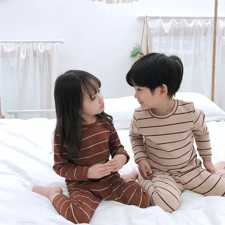 Children's Pyjamas Sets Autumn New Arrival Casual Striped Long Sleeve Pants Night Clothes Cotton Girls Boys Sleepwear Hot