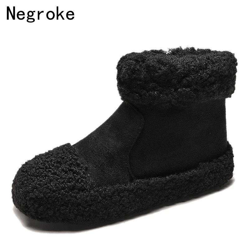 Женские зимние ботинки; botas femininas; меховые теплые ботильоны на плоской подошве с толстым плюшем для женщин; зимняя обувь на платформе