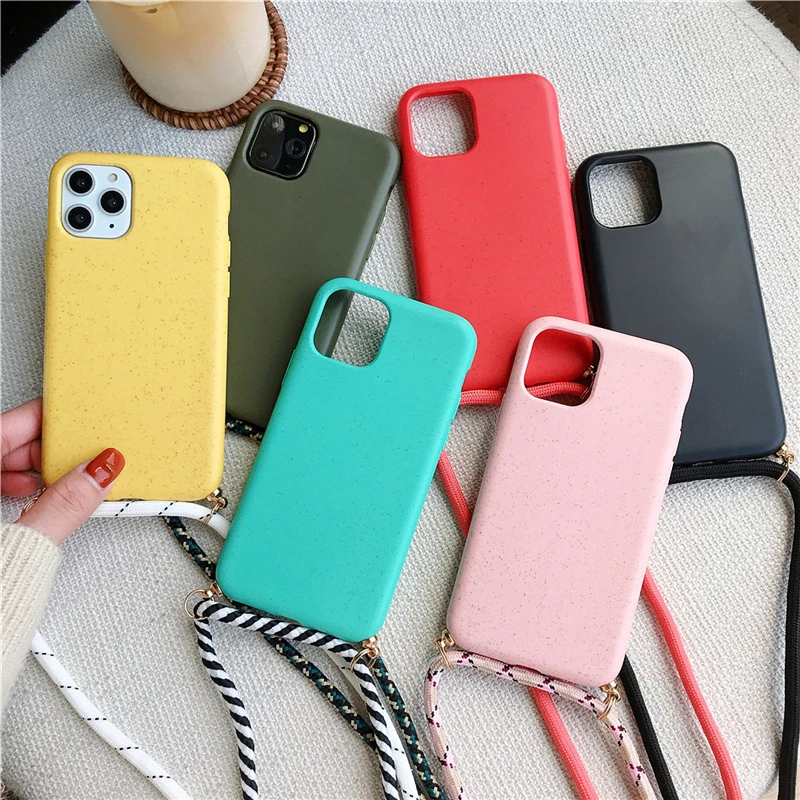 

Eco-friendly Wheat Straw Silicone Phone Case With Lanyard For iPhone 11 Pro Max X Xs Max Phone Case iPhone xs max case