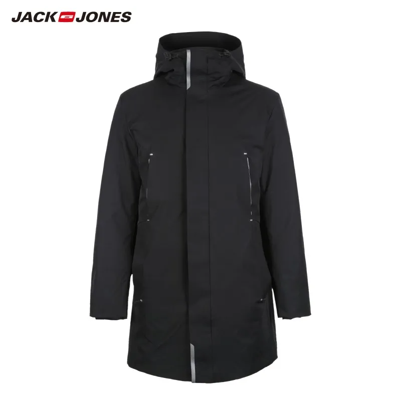 JackJones мужской длинный пуховик с капюшоном, парка, пальто, мужская одежда 218412524 - Цвет: Black