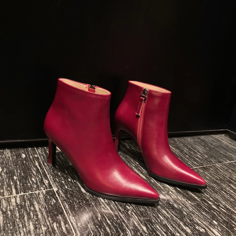 Botas mujer; ботильоны; женская обувь на высоком каблуке; обувь с острым носком из натуральной кожи в британском стиле; женские мотоботы; femme