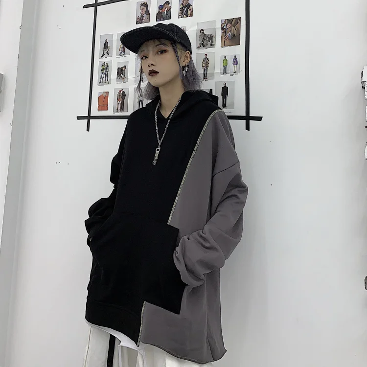 Neploe толстовки женские осенние Harajuku Пуловеры Топы Ретро Необычные Лоскутные толстовки с капюшоном Sudadera Mujer Moletom 55423