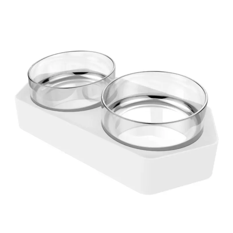 White-Double bowl Косой рот анти-опрокидывающийся Кошки Собаки Миска пластиковая Sigle/двойные миски - Цвет: White-Double bowl