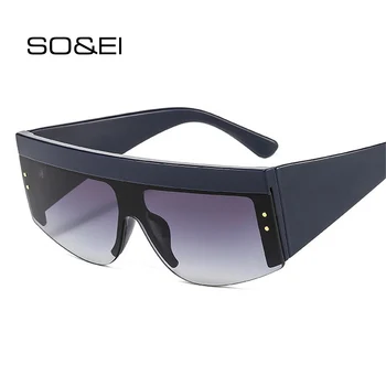 

SO&EI Fashion Square One Piece Sunglasses Men Sport Driving Goggle Semi-Rimless Gradient Mirror Eyewear Women Sun Glasses Shades
