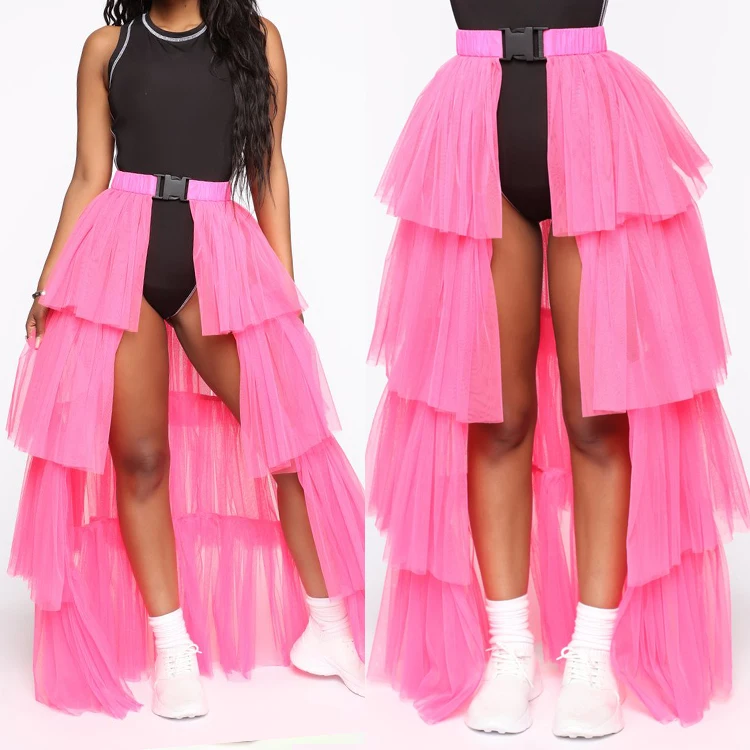 BKLD Summer Streetwear Women Skirts 2024 New Buckle High Waist Long Tulle Skirt Mesh Beach Maxi Skirts For Women Black White 4
