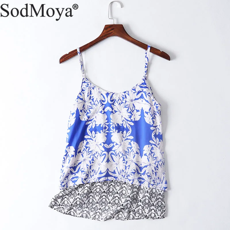 Майка женская шифоновая без рукавов пикантный топ на бретелях с принтом природы