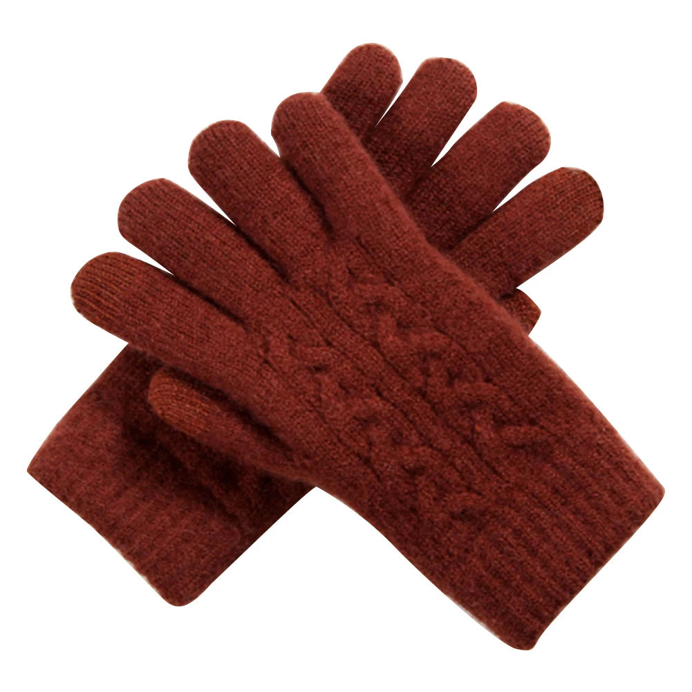 Dark Red Мягкие, эластичные, на запястье, с сенсорным экраном, теплые, повседневные, осень, зима, одноцветные, Двойная толщина, женские перчатки, для улицы, искусственная шерсть, вязаные - Цвет: Dark Red