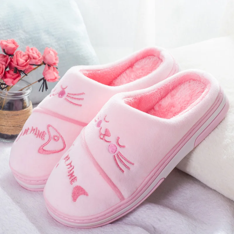 pink MCCKLE/женские зимние меховые плюшевые тапочки на плоской подошве с рисунком животных; женская мягкая обувь для влюбленных пар; Женская удобная домашняя обувь без застежки размера плюс - Цвет: pink