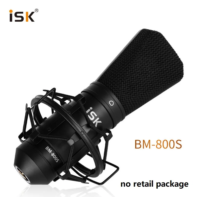 Black no package ISK BM-800S BM800S конденсаторный записывающий микрофон Большая диафрагма звуковая головка компьютерный Студийный микрофон для записи в реальном времени - Цвет: Black no package