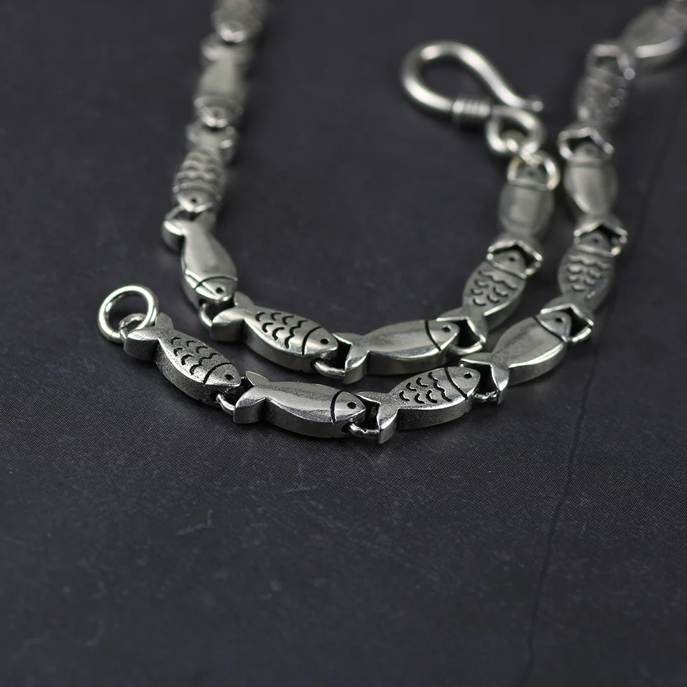 Винтажное подлинное серебро 925 пробы ожерелье для плавания рыбы мужчин и женщин