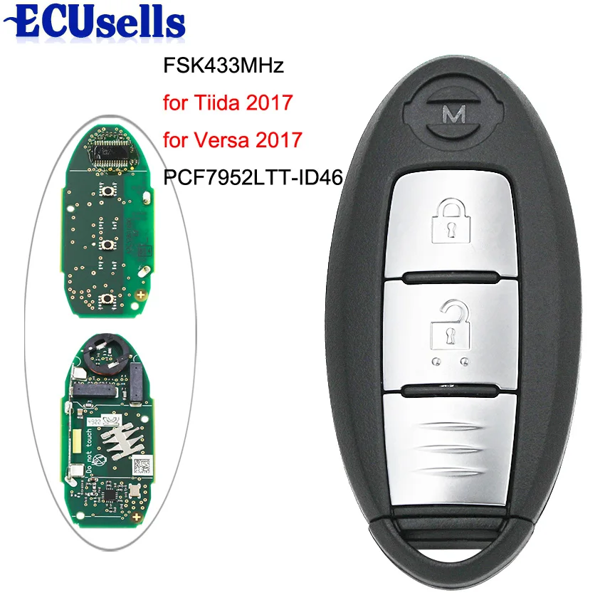 2 кнопки для Nissan TIIDA Versa дистанционный смарт ключ-брелок FSK 433 МГц PCF7952LTT ID46 чип