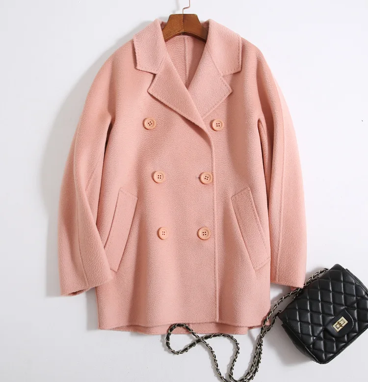 pink Шерстяное пальто новое осенне-зимнее шерстяное пальто средней длины женское двустороннее кашемирвое пальто женское OL шерстяная куртка NS1428 - Цвет: pink