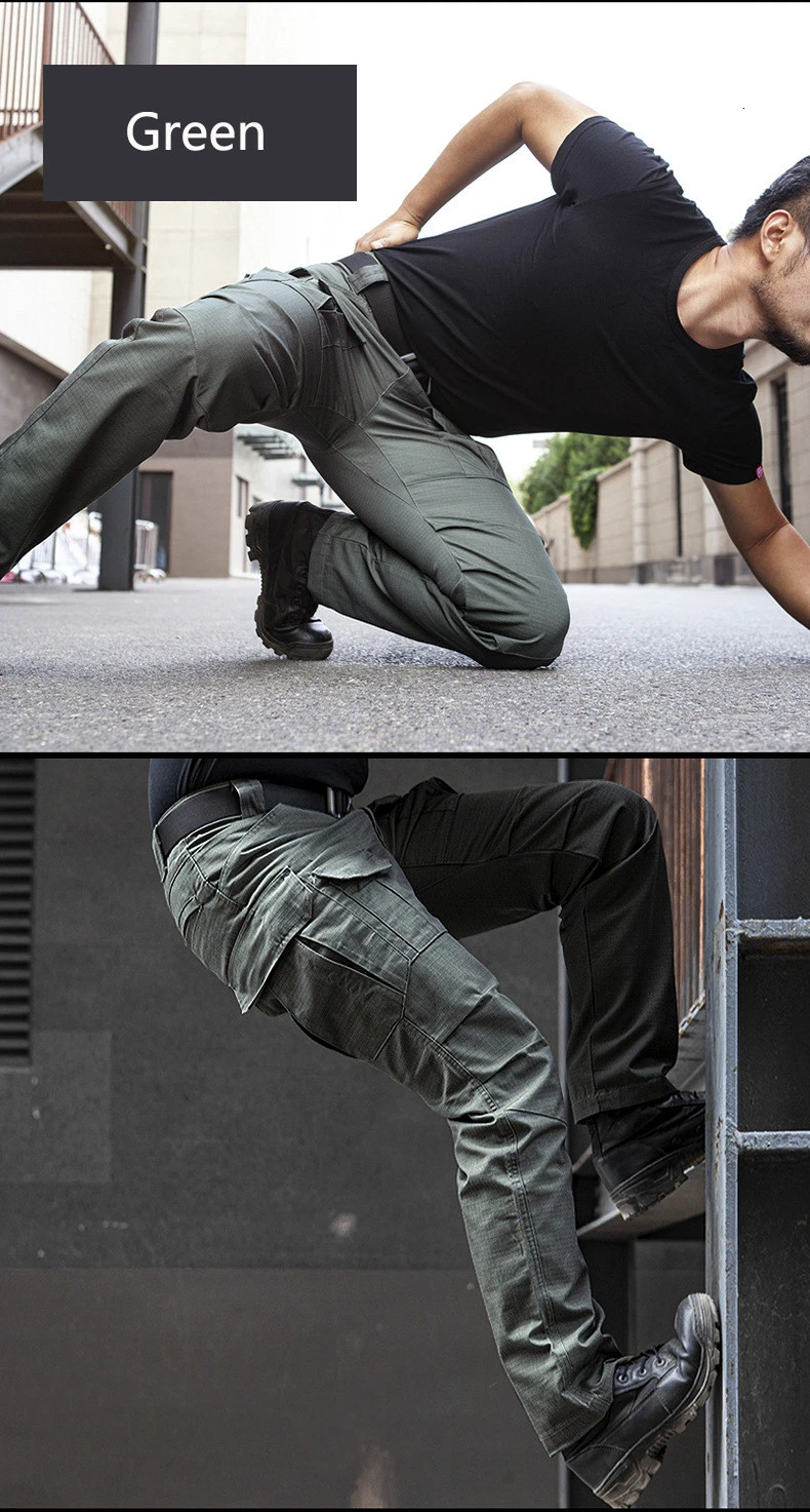 Outdoor Military Tactical Ix8 Checkered Cotton Blend Fabric Tactic Wear Resisting Waterproof Pants Men Hiking Climbing Trousers