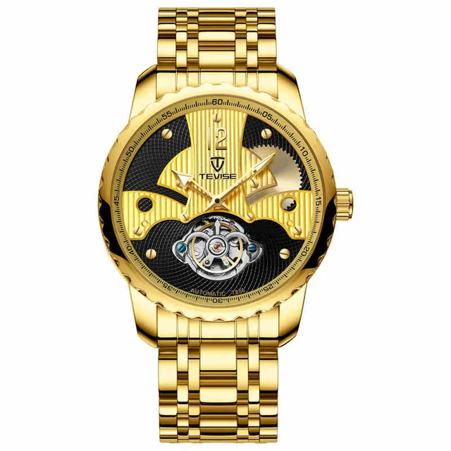 Топ люксовый бренд Мужские часы автоматические механические часы TEVISE Tourbillon наручные часы из нержавеющей стали модные мужские часы - Цвет: gold