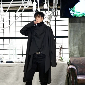 

European and American men's clothing personalized hair stylist fashion casual trench men's long down collar loose trench coat