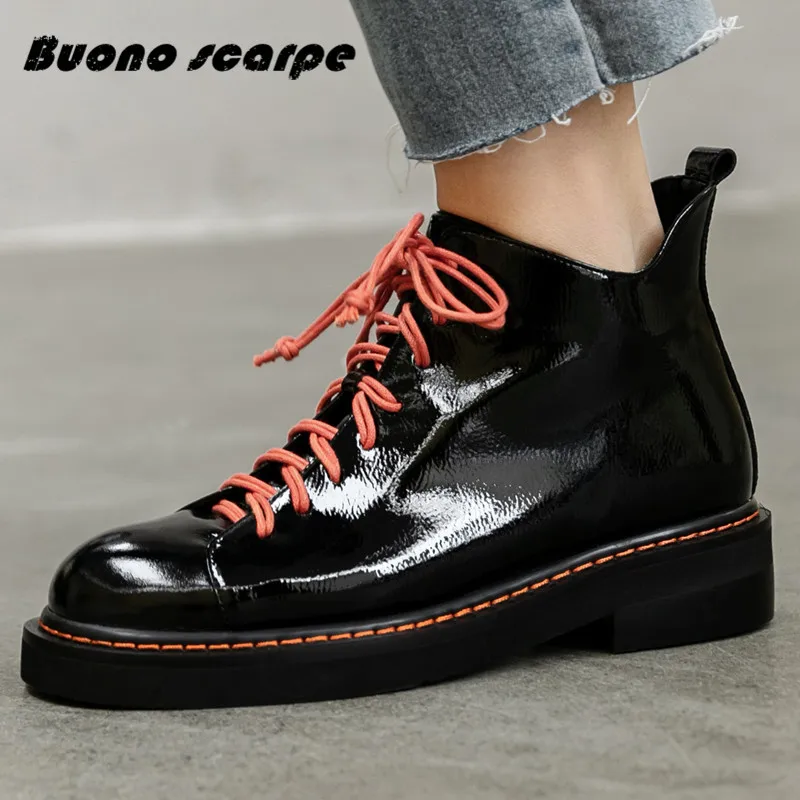 Новые модные ботинки из натуральной кожи 2019 г. Ботинки на низком каблуке Женская