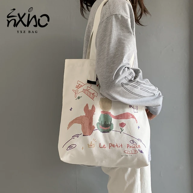 Canvas One Shoulder Bag Student Large Capacity Handbag Fashion Shopping Bag  Tote Women's Bag Make-up Bag Cartoon Print - AliExpress