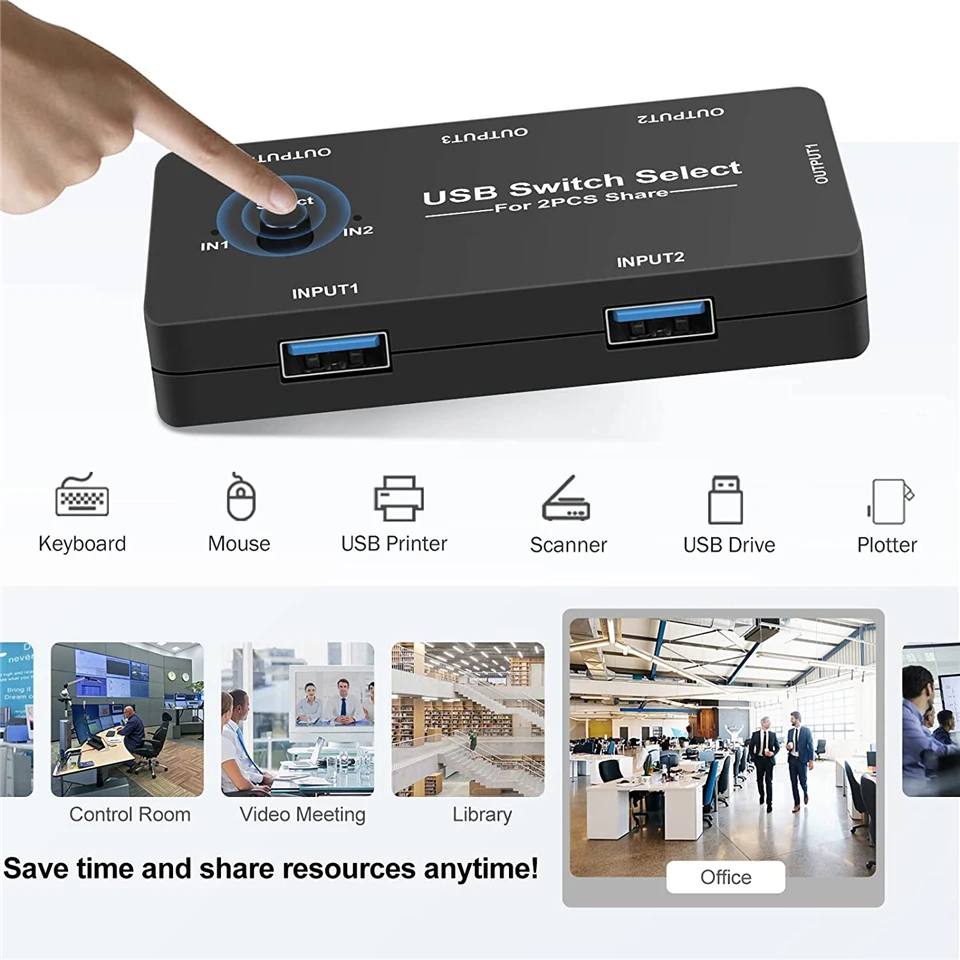 USB KVM Switch USB 2.0 Switcher KVM Switch for Windows10 PC Keyboard Mouse Print