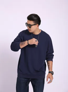 

Autumn Fat Man Big Size Round Neck Long Sleeve T Shirt Men Plus Fat Plus Tide Loose Top Pullover Shirt Large Size Sweater