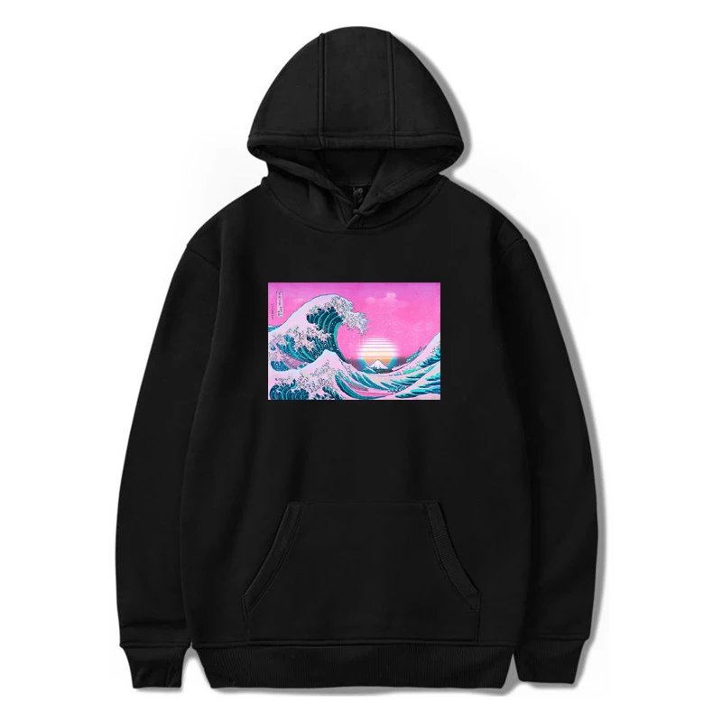 Мужская большая волна от Vaporwave цвет глюк печати толстовки Мужская Хип-Хоп мода унисекс японский Harajuku ретро мужская Толстовка