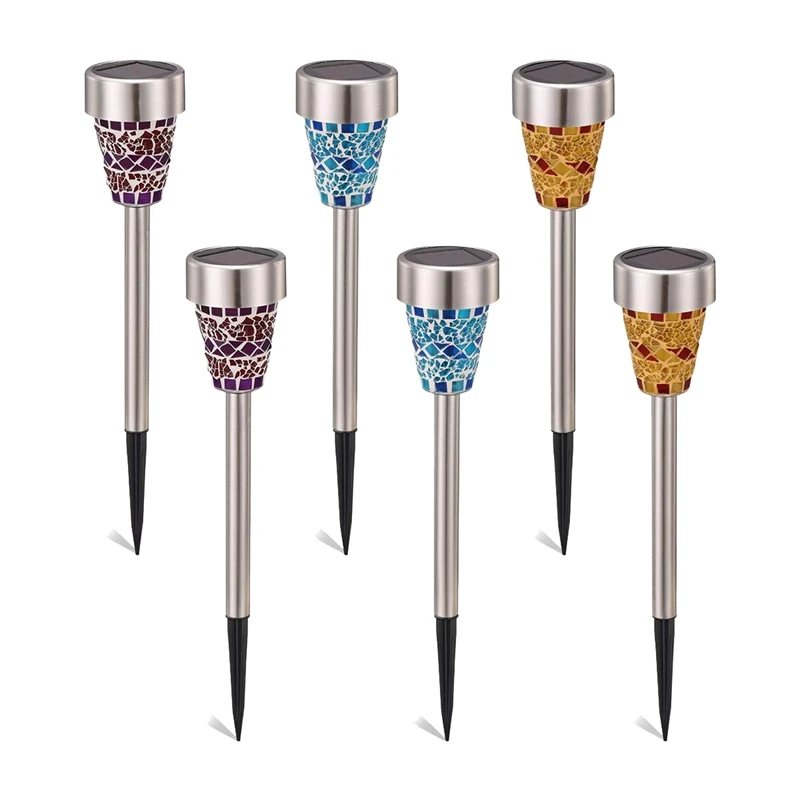 6 Pack Solar Garden Lights Outdoor Decorative Mosaic Glass Pathway Lights Solar Landscape Lights Waterproof for Lawn Path Patio