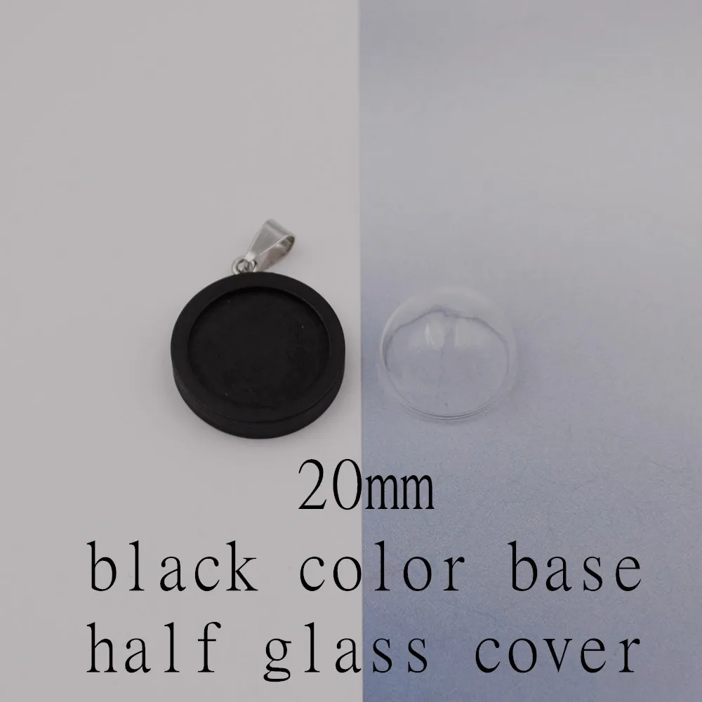 black 20mm 5 комплектов стеклянная полусфера покрытие деревянная основа с подвеской из нержавеющей стали набор Клипов стеклянный купол стеклянный флакон милый ювелирный кулон-подвеска - Цвет: black 20mm