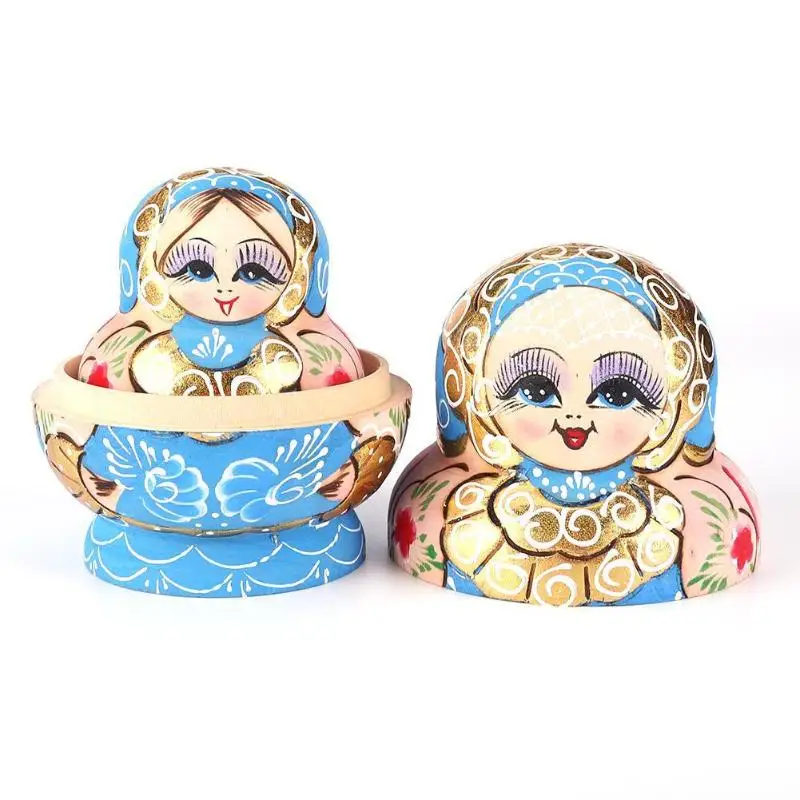 10 шт. деревянные русские Матрешки Matryoshka куклы набор цветные окрашенные игрушки декор