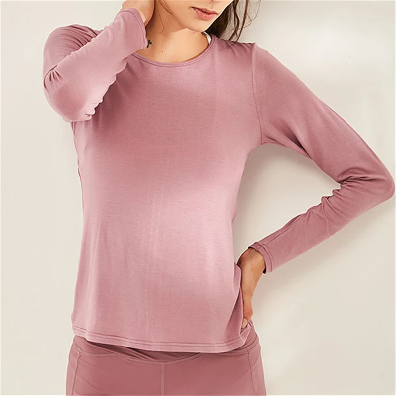 Drastring Back Yoga Top Ultra Soft Long Sleeve Workout Shirts Breathable Fitnss Gym Clothing Modal Sports Wear For Women Gym