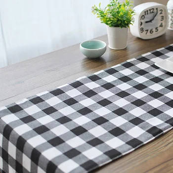 

DIY Black and White Plaid Table Runner Simple Cotton Linen Stripes Table Runner for Home Wedding Birthday Party Outdoor