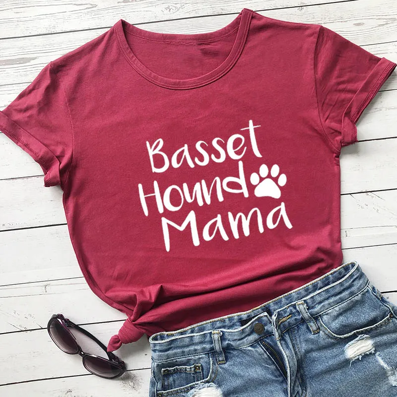 burgundy-white text Basset Hound Mama, Новое поступление, женская летняя забавная Повседневная футболка из хлопка, футболка для мамы и собаки, подарок для любимой собаки - Цвет: burgundy-white text